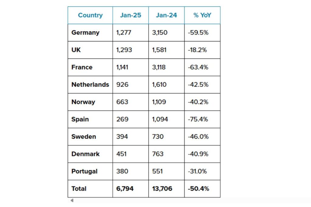 Vendas da Tesla caem 50,6% na Europa em janeiro 5 vendas Tesla