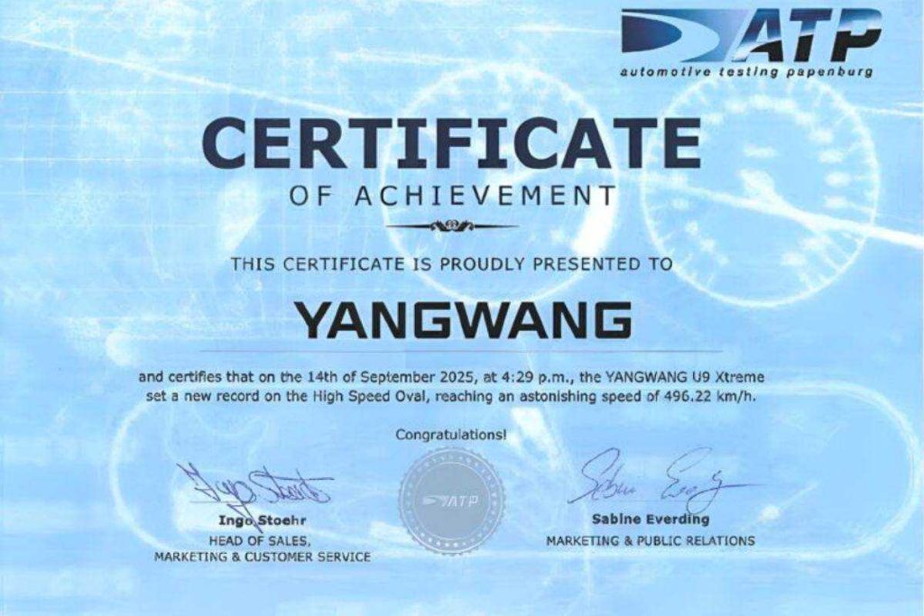 496,22 km/h: BYD Yangwang U9 Xtreme é o carro mais rápido do mundo (vídeo) 7 certificado carro mais rápido do mundo