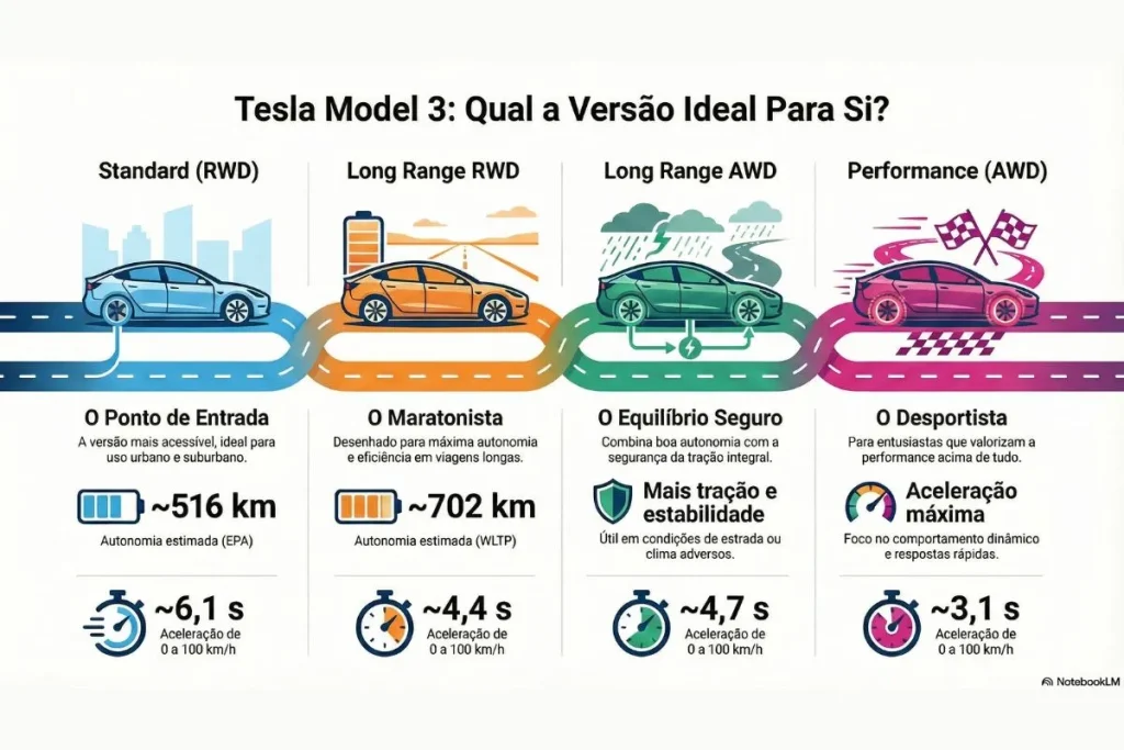 Tesla lança o Model 3 Standard. Já sabemos o preço em Portugal 4 Tesla Model 3 Standard e as outras versões em infografia