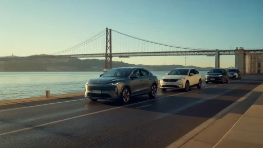 Incentivo à compra está de volta e retroativo a 1 de janeiro 6 Incentivo à compra: três automóveis elétricos com a ponte sobre o tejo ao fundo