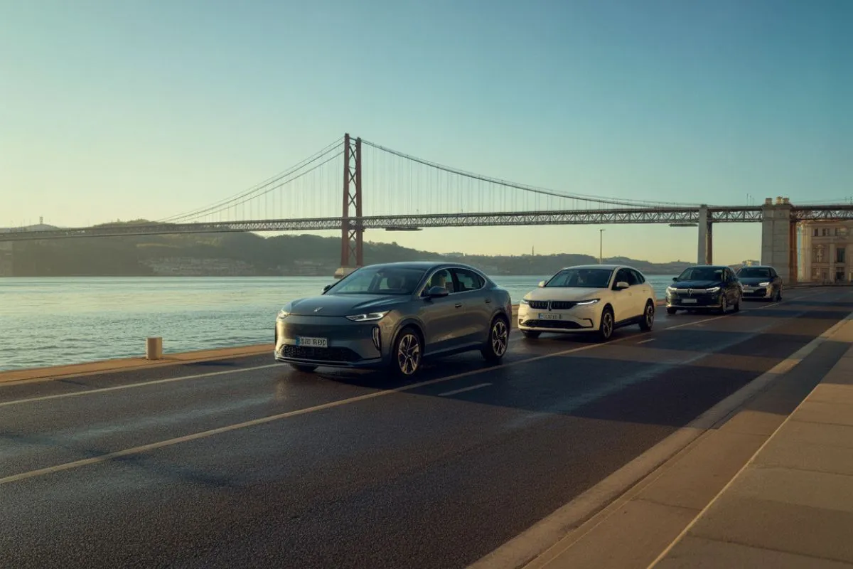 Incentivo à compra está de volta e retroativo a 1 de janeiro 2 Incentivo à compra: três automóveis elétricos com a ponte sobre o tejo ao fundo