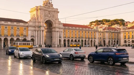 Estudo confirma irreversibilidade dos carros elétricos na UE e China 7 Carros elétricos circulam no terreiro do paço, em Lisboa