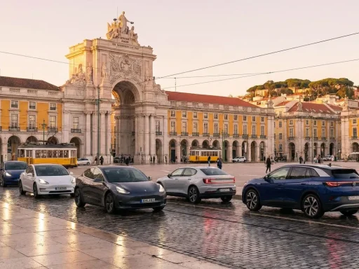 Estudo confirma irreversibilidade dos carros elétricos na UE e China 5 Carros elétricos circulam no terreiro do paço, em Lisboa