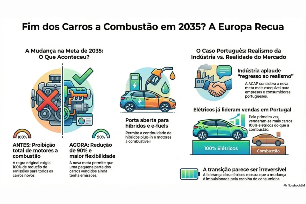 Meta de 2035: Bruxelas recua e permite carros a combustão 3 Infografia sobre o recuo de Bruxelas na meta de 2035