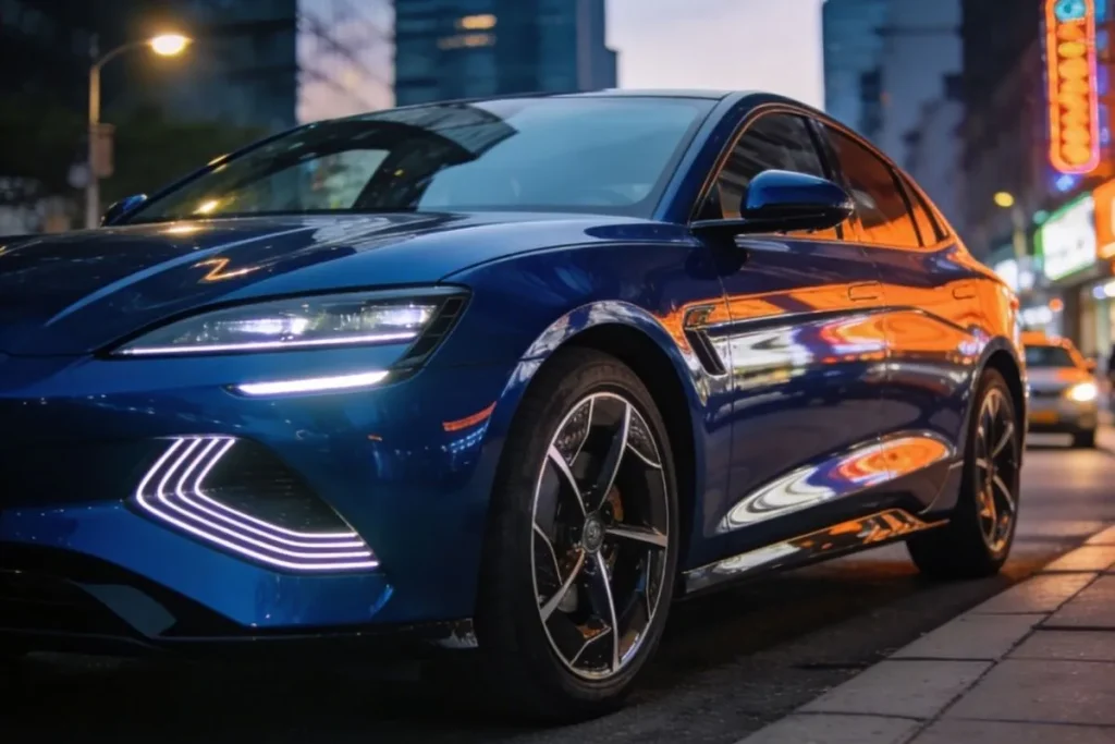 Que se passa com a BYD? Marca diminui vendas na China 3 BYD Seal azul nas ruas de uma cidade chinesa