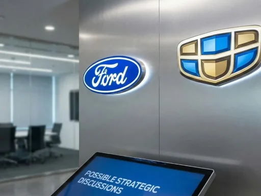 Ford e Geely em conversações para parceria na Europa 3 Ford e Geely logotipos | imagem gerada por IA
