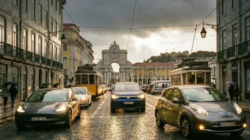 2025: o ano em que os elétricos ganharam definitivamente as estradas portuguesas 6 carros elétricos no terreiro do paço em 2025 | imagem gerada por IA