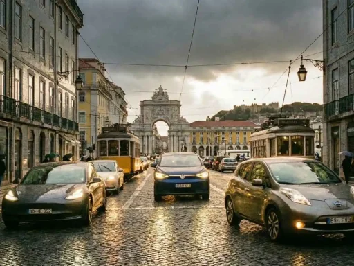 2025: o ano em que os elétricos ganharam definitivamente as estradas portuguesas 3 carros elétricos no terreiro do paço em 2025 | imagem gerada por IA