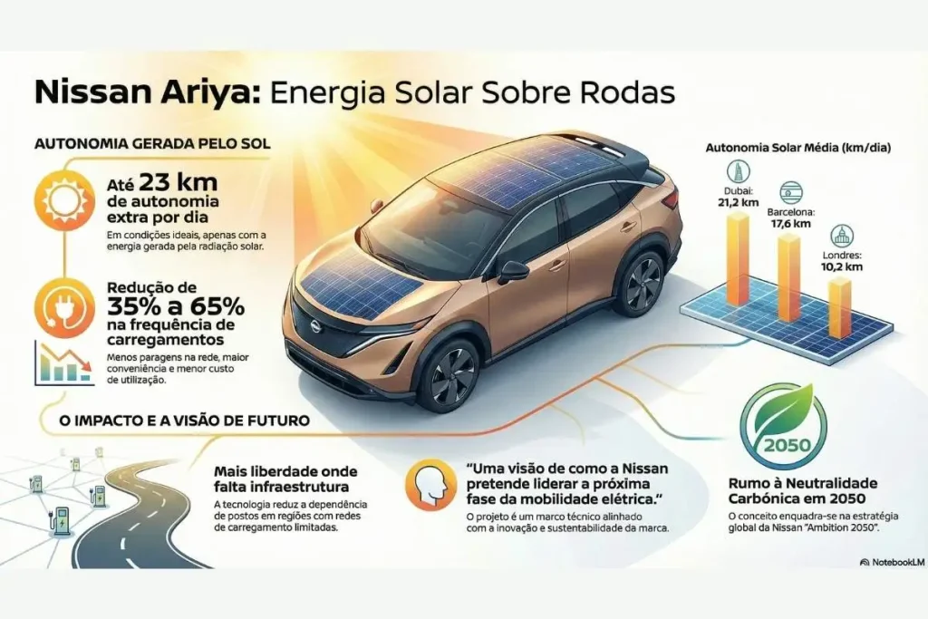 Painéis solares em Nissan Ariya dão ganhos de autonomia 4 painéis solares Nissan Ariya