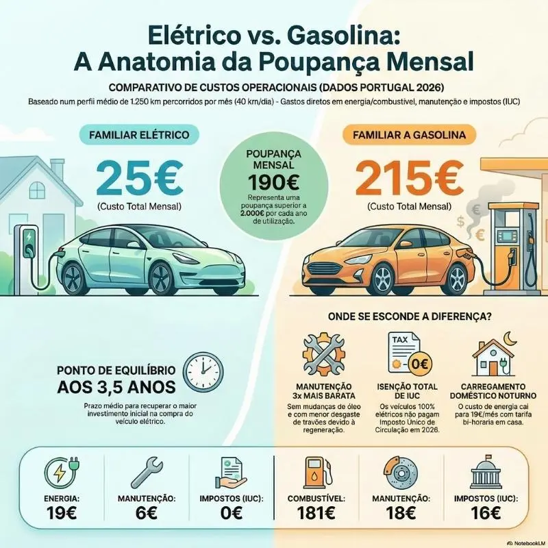Carro elétrico em Portugal: 25 euros por mês para 1.250 km 3 Eletrico-vs-gasolina infografia 25 euros