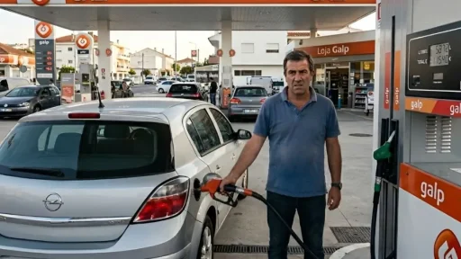 CEO da Polestar: "pump anxiety" é a nova ansiedade 12 Um homem, com ar ansioso, abastece numa bomba da Galp | imagem gerada por IA