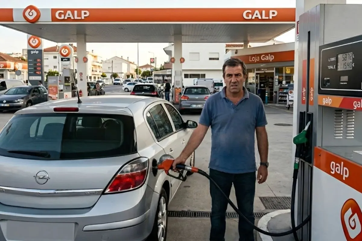 CEO da Polestar: "pump anxiety" é a nova ansiedade 2 Um homem, com ar ansioso, abastece numa bomba da Galp | imagem gerada por IA