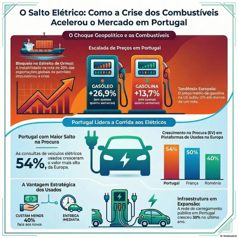 Guerra no Irão faz disparar procura por elétricos usados em Portugal 4 elétricos usados infografia
