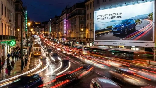 O "novo tabaco": mais de 50 cidades proíbem publicidade a combustíveis fósseis 6 Publicidade a combustíveis fósseis de noite ! imagem gerada por IA