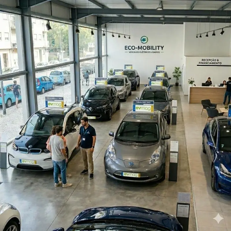 Denza Z9 GT chega à Europa: 960 CV, carga em 5 minutos 8 carros elétricos usados num stand | imagem gerada por IA