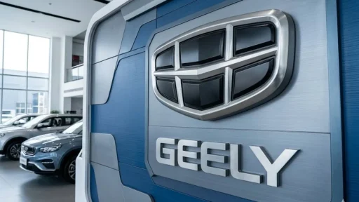 Geely chega a Portugal em 2026 com a Salvador Caetano 8 Logotipo da Geely num stand | imagem gerada por IA