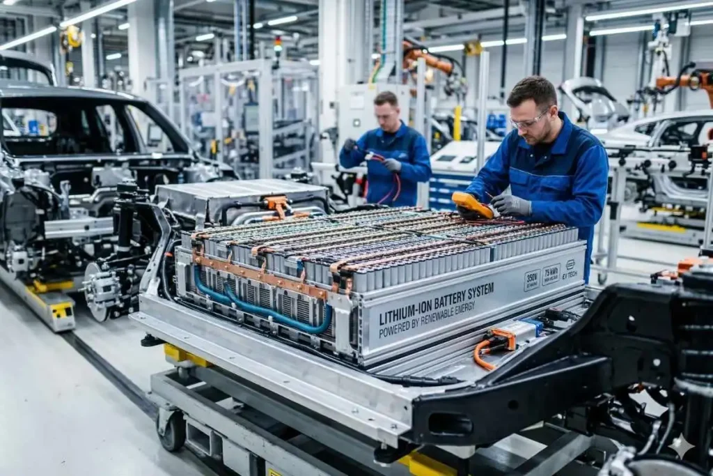 Xiaomi recruta responsável da Tesla para liderar logística na Europa 6 trabalhadores montam uma bateria LFP | imagem gerada por IA