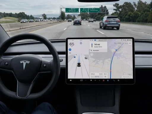 Aprovação do Tesla FSD Supervised gera interesse e pode estender-se à Europa 4 Tesla FSD a funcionar em plena estrada, com o condutor sem mãos no voltante | imagem gerada por IA