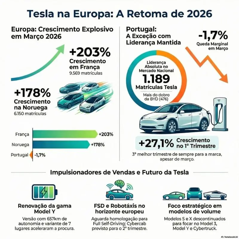 Tesla com recuperação recorde na Europa. Portugal em contraciclo 3 Tesla Europa infografia