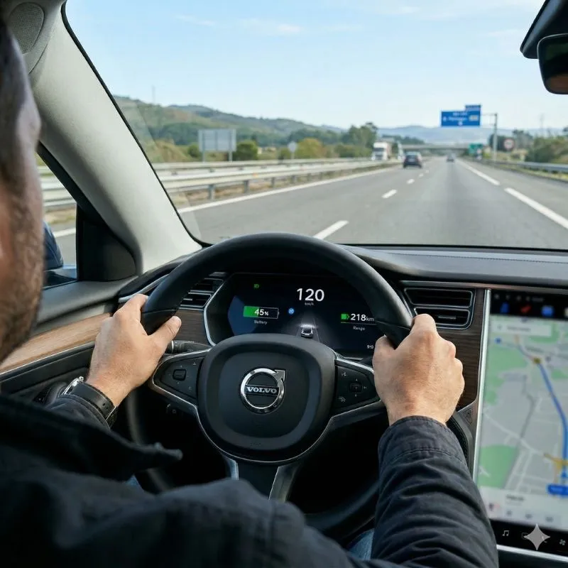 WLTP vs. estrada: os quilómetros que o teu elétrico realmente faz 9 Um carro elétrico segue a 120 km hora numa autoestrada. A autonomia é menor do que a padrão WLTP