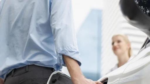 Ministra do Ambiente anuncia incentivo para maio ou junho 15 duas pessoas conversam num stand. o incentivo à compra de carros elétricos regressa em maio ou junho