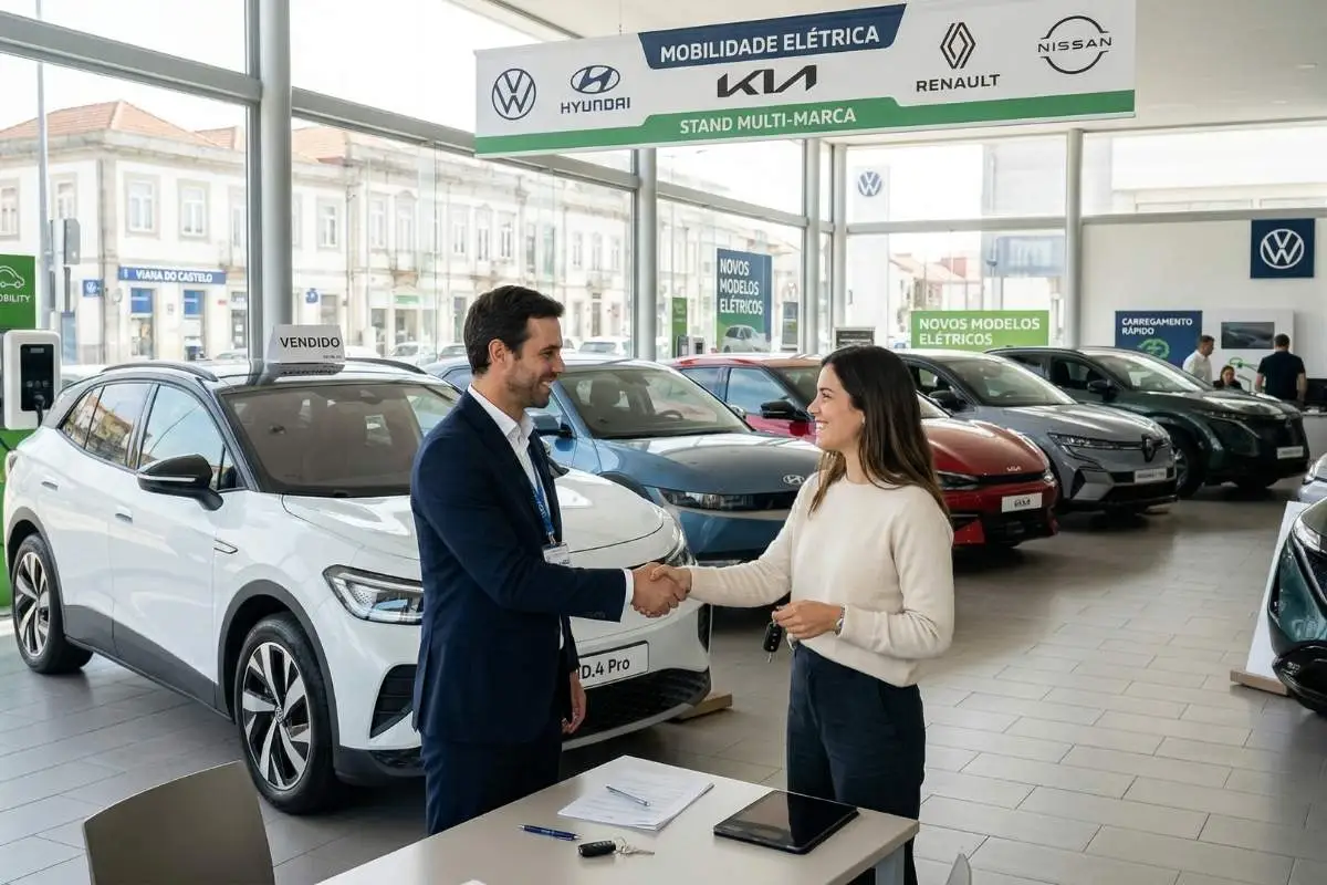 Guia para comprar o primeiro carro elétrico sem traumas 2 vendedor e cliente apertam as mãos ao chegar a acordo na compra do primeiro carro elétrico