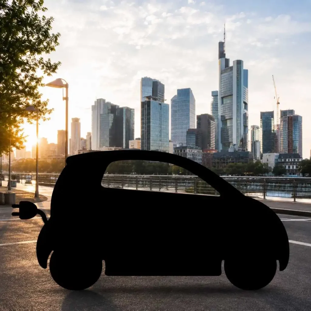 Stellantis prepara E-Car a 15.000 euros para 2028 3 O E-car ainda é uma incógnita. a imagem gerada por IA mostra a silhueta de um pequeno carro elétrico numa cidade