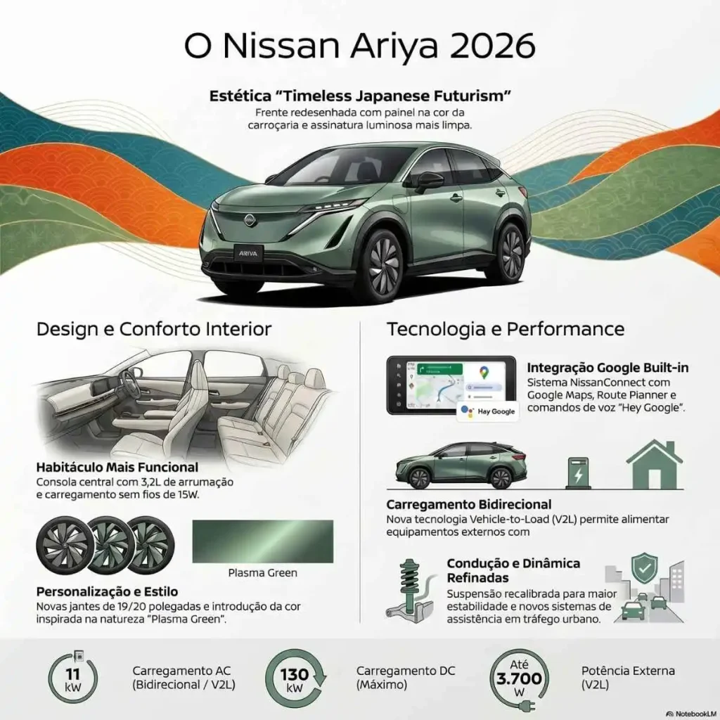 Nissan Ariya é renovado com nova frente e função V2L 7 Nissan Aryia 2026 infografia