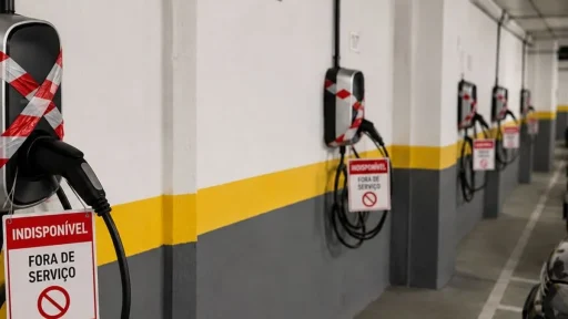 Centenas de postos de carregamento por ligar: UVE exige solução 10 Numa garagem, wallboxes estão vedadas com fitas e inscrição "Indisponível; fora de serviço". É com esta imagem que a UVE ilustra o problema