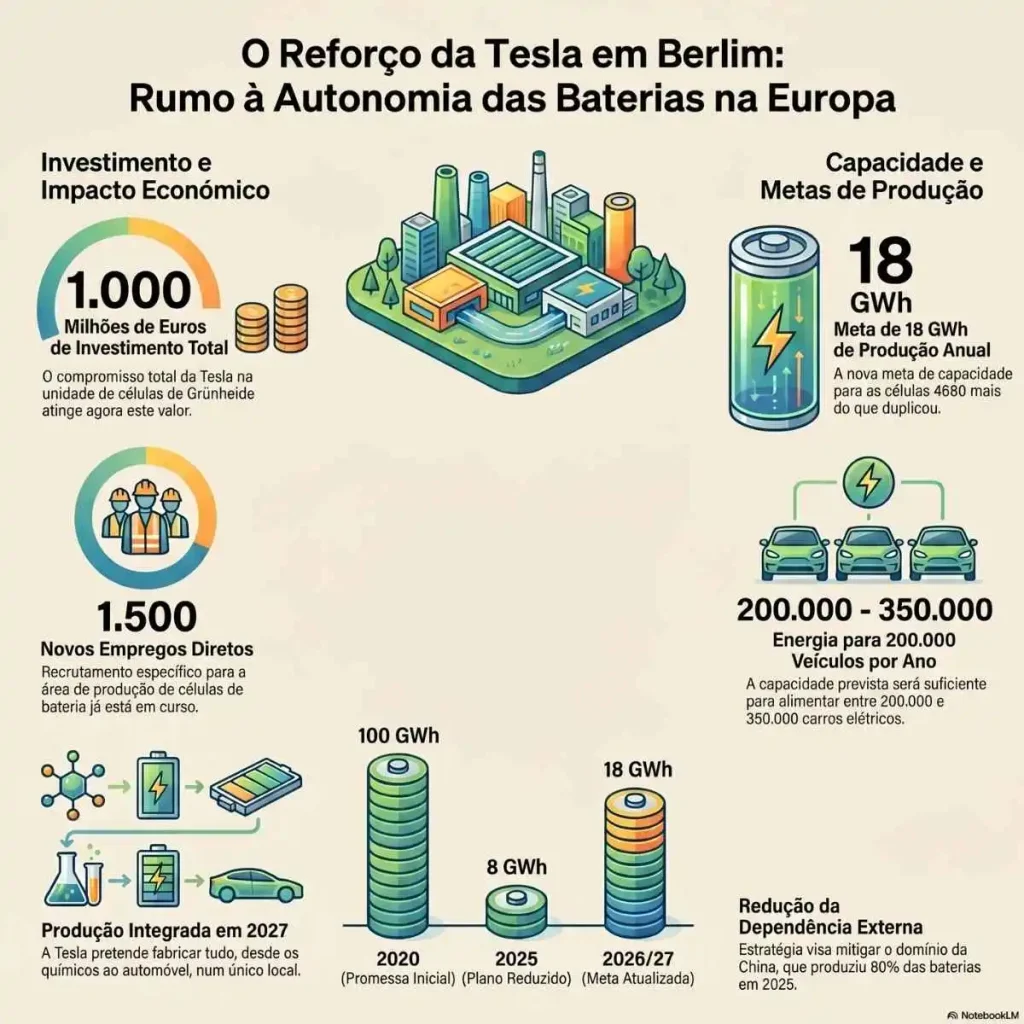 Tesla investe 1.000 milhões para produzir células de bateria na Gigafábrica de Berlim 3 células de bateria infografia