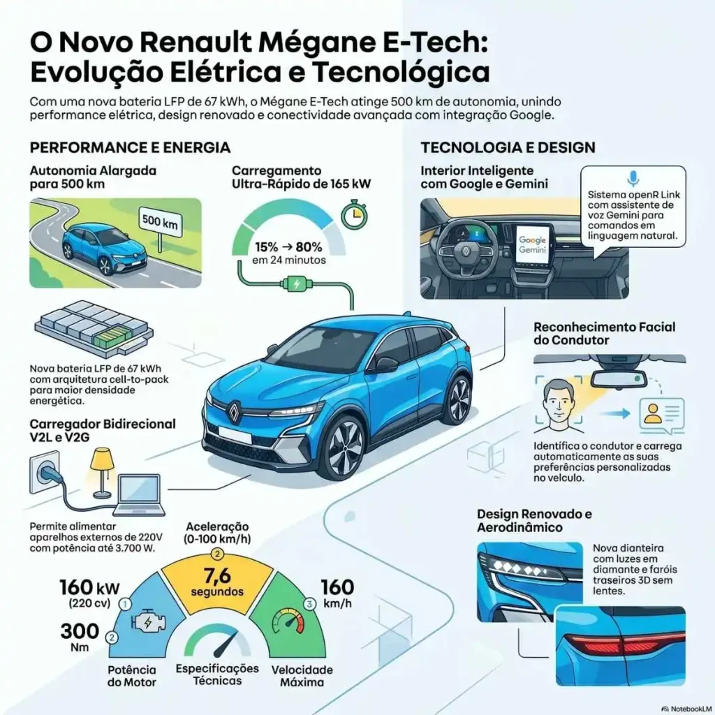Novo Renault Megane E-Tech troca de bateria e anuncia 500 km 6 Novo Megane E-Tech infografia