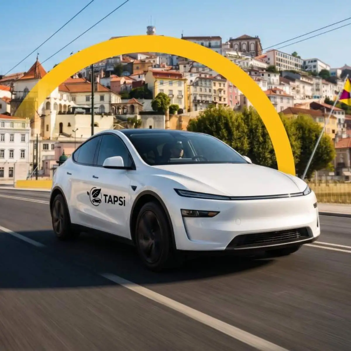 TAPSi prepara expansão do TVDE 100% elétrico para fora de Coimbra 2 Carro elétrico com o símbolo da TAPSi em Coimbra