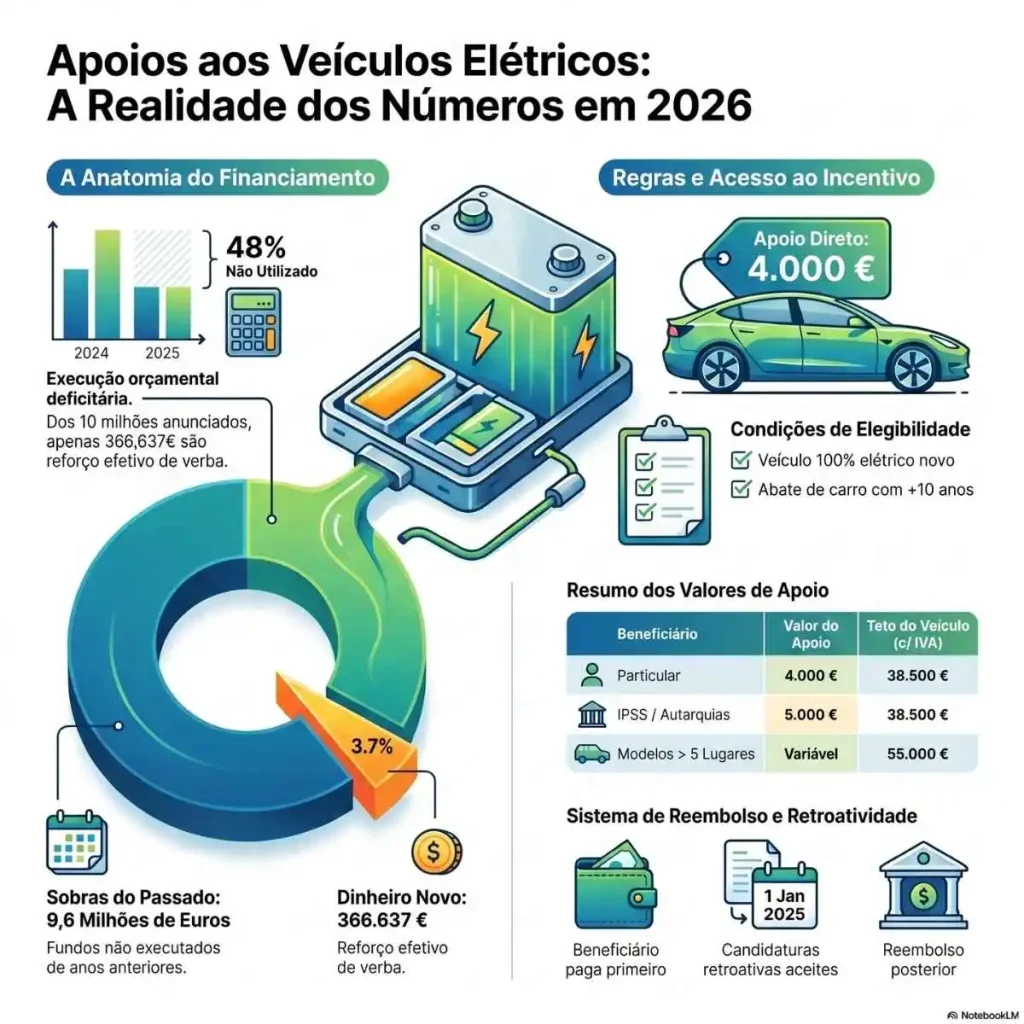 Dos 10 milhões anunciados para carros elétricos, apenas 367 mil euros são dinheiro novo 3 Milhões ou não infografia