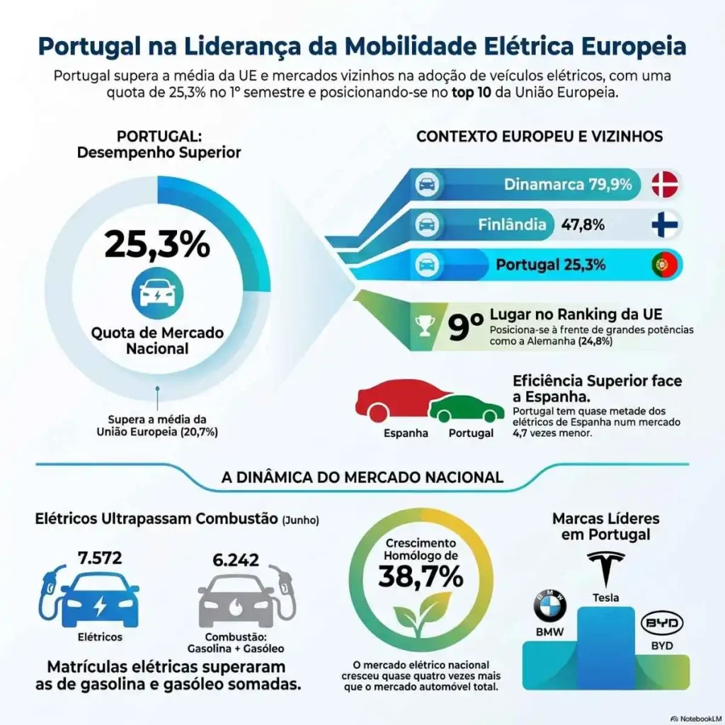 Carros elétricos: Portugal 5 pontos acima da média europeia 7 Portugal Europa Carros elétricos. infografia