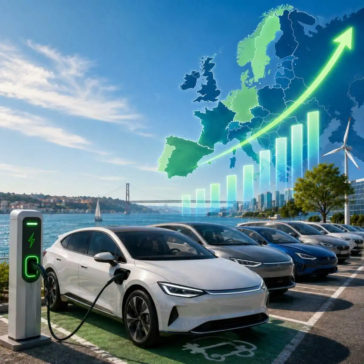 Carros elétricos: Portugal 5 pontos acima da média europeia 2 Portugal Europa Carros elétricos. imagem ilustrativa gerada por IA
