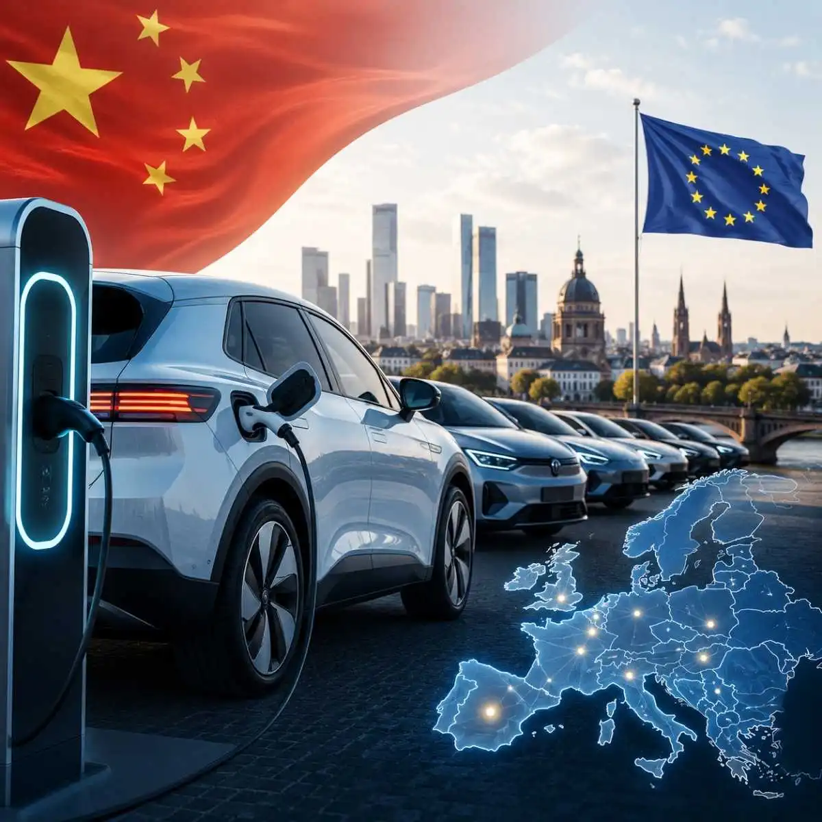 Marcas chinesas podem chegar a 30% dos BEV vendidos na Europa 2 marcas chinesas no mercado BEV na Europa - imagem ilustrativa criada por IA