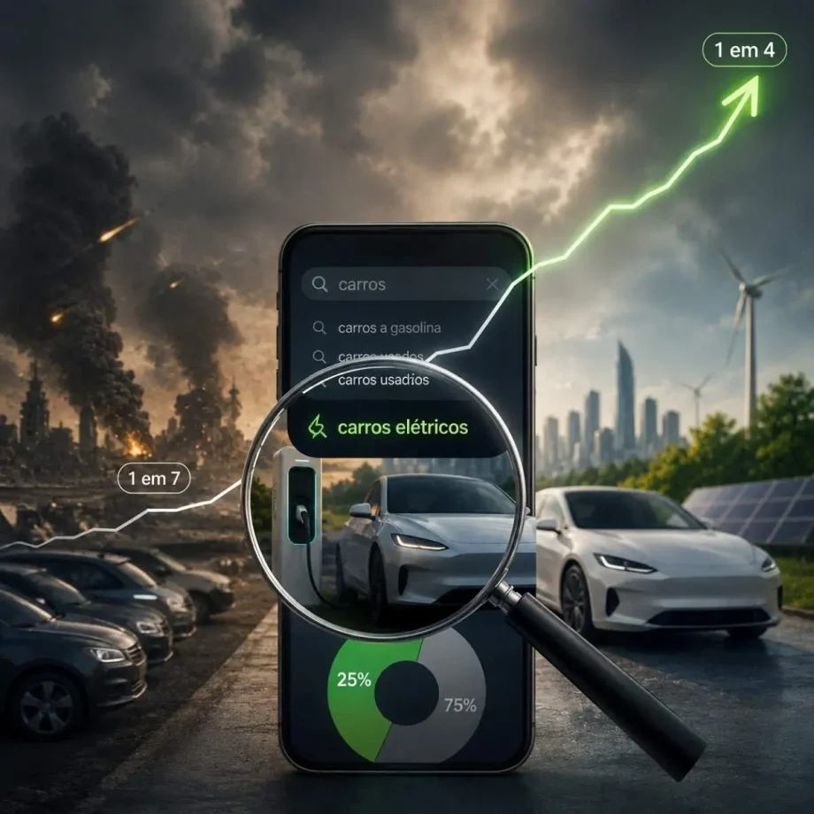 Procura por carros elétricos sobe 68,7% com a guerra no Irão 2 carros elétricos stand virtual imagem ilustrativa gerada por IA