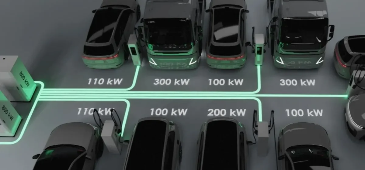 Esquema de distribuição de energia do Efacec Charging Hub