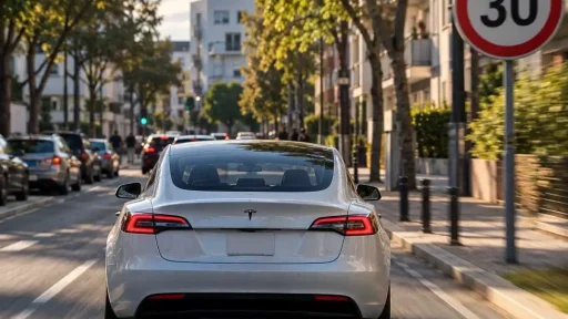 Croácia aprova Tesla FSD enquanto ETSC pede travão europeu 6 imagem ilustrativa do tesla FSD junto de um sinal de trânsito de proibição de circular a mais de 30 km/h. imagem gerada por IA