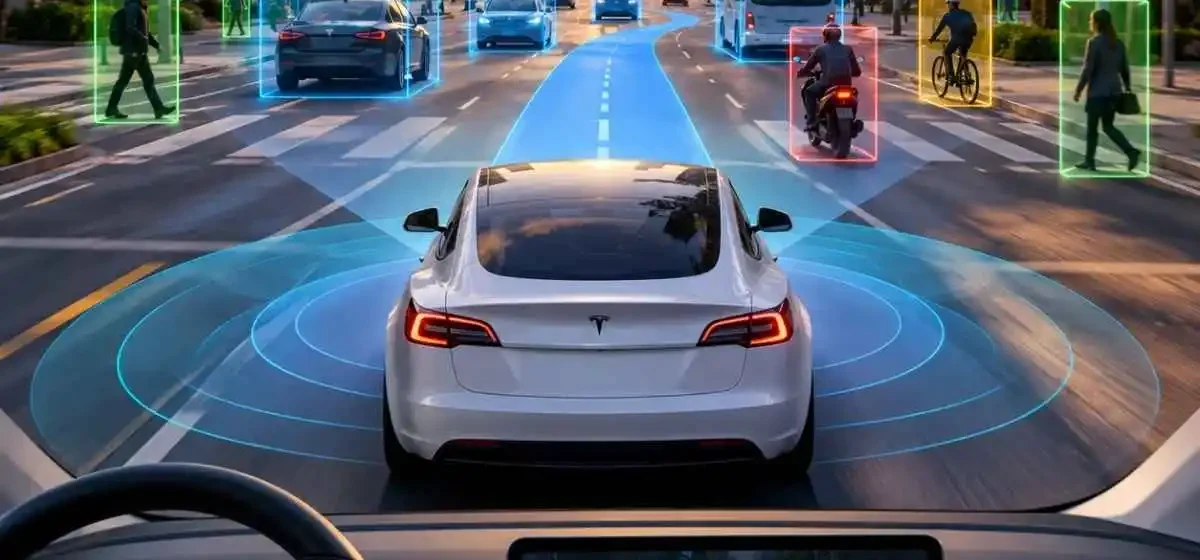 imagem ilustrativa do artigo sobre a Tesla FSD gerada por IA