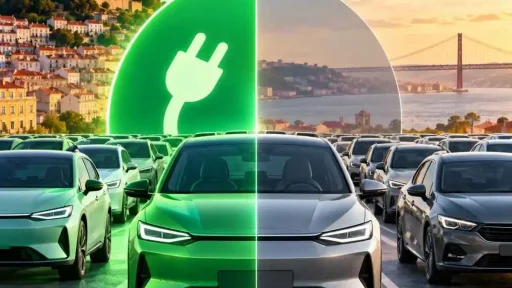 Setembro: carros elétricos chegam aos 47,7% do mercado português 11 imagem ilustrativa da quota de carros elétricos em setembro. imagem gerada por IA, mostrando um carro com um círculo por trás em que metade é verde e tem uma ficha elétrica