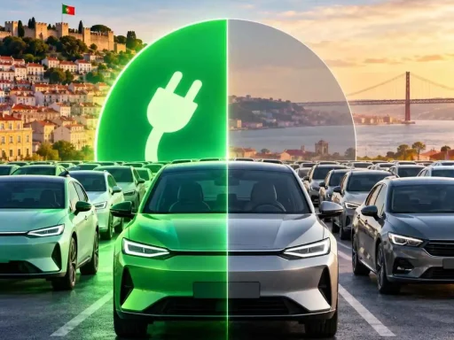Setembro: carros elétricos chegam aos 47,7% do mercado português 5 imagem ilustrativa da quota de carros elétricos em setembro. imagem gerada por IA, mostrando um carro com um círculo por trás em que metade é verde e tem uma ficha elétrica